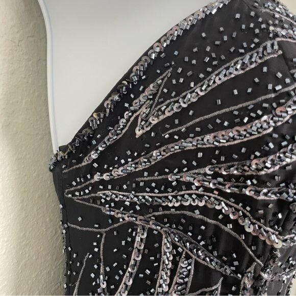 Alyce Designs vintage 80s sequin black asymmetrical sleeveless midi dress gown - Picture 3 of 14